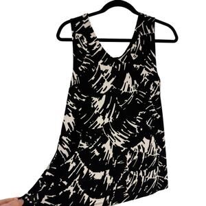 Chicos 3 Tank Top Size XL Black Pattern V Neck Slinky Knit Pullover Travelers